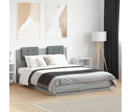 Cama con cabecero madera de ingeniería gris Sonoma 135x190 cm