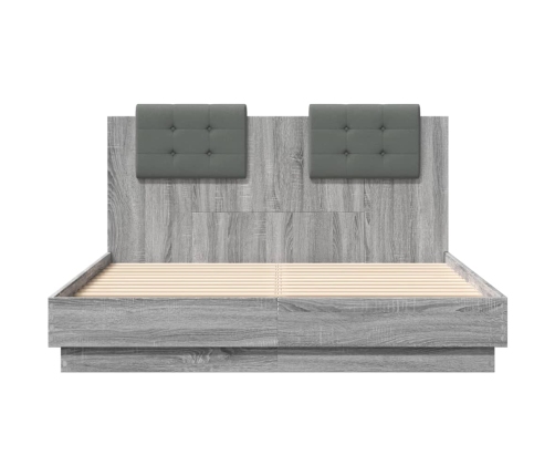 Cama con cabecero madera de ingeniería gris Sonoma 135x190 cm