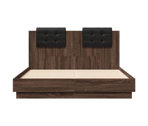 Cama con cabecero madera de ingeniería marrón roble 135x190 cm