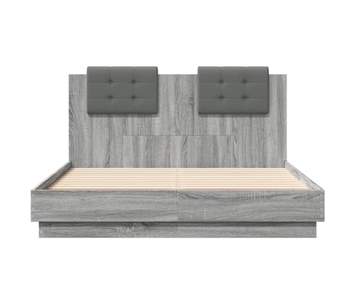 Cama con cabecero madera de ingeniería gris Sonoma 120x190 cm