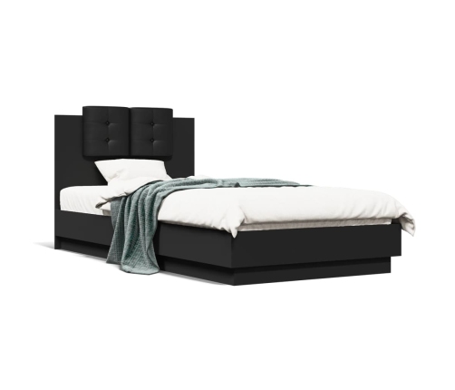 Cama con cabecero madera de ingeniería negra 90x190 cm