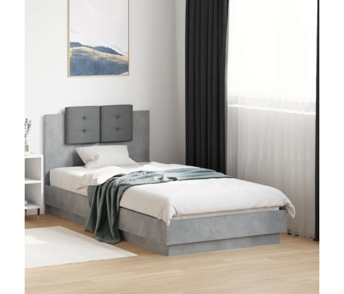 Cama con cabecero madera de ingeniería gris hormigón 90x190 cm