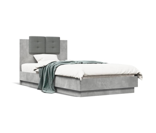 Cama con cabecero madera de ingeniería gris hormigón 90x190 cm