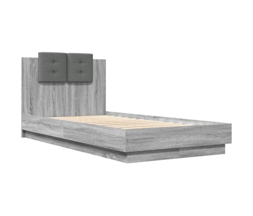 Cama con cabecero madera de ingeniería gris Sonoma 90x190 cm