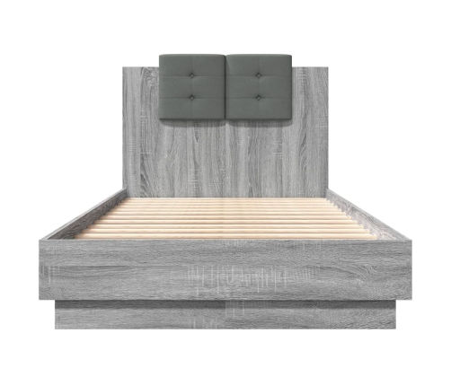 Cama con cabecero madera de ingeniería gris Sonoma 90x190 cm