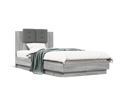 Cama con cabecero madera de ingeniería gris Sonoma 90x190 cm