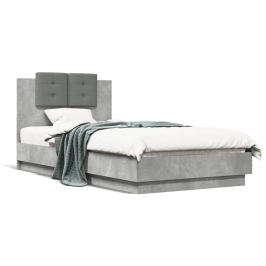 Cama con cabecero madera de ingeniería gris hormigón 75x190 cm