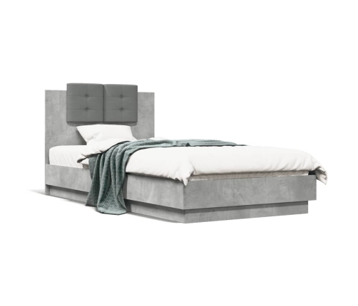 Cama con cabecero madera de ingeniería gris hormigón 75x190 cm