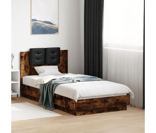 Cama con cabecero madera de ingeniería roble ahumado 75x190 cm