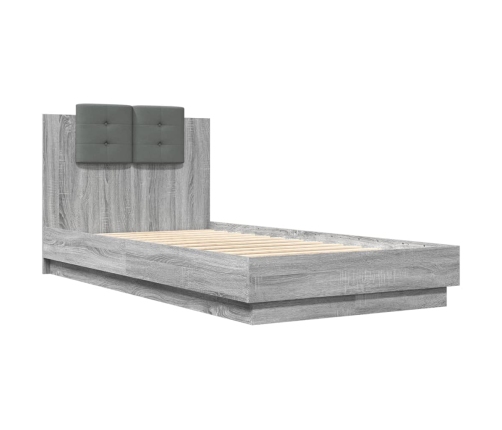 Cama con cabecero madera de ingeniería gris Sonoma 75x190 cm