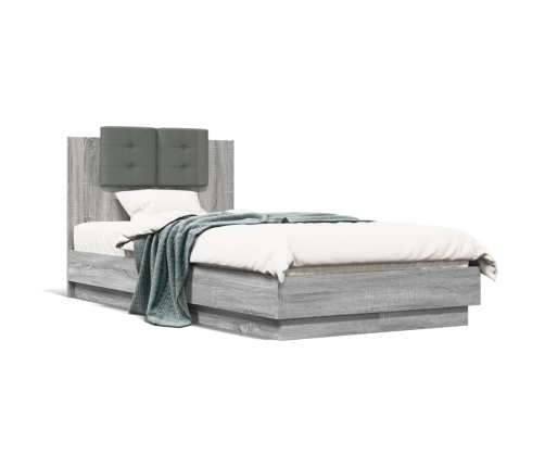 Cama con cabecero madera de ingeniería gris Sonoma 75x190 cm