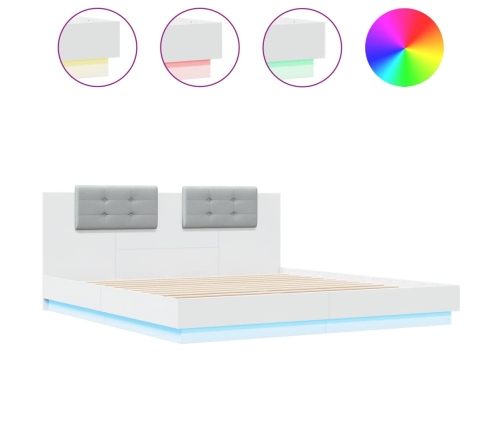 vidaXL Estructura de cama con cabecero y luces LED blanco 180x200 cm