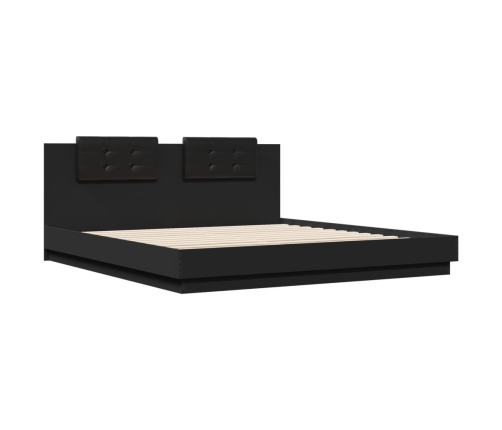 Estructura cama LED sin colchón cuero sintético negro 180x200cm