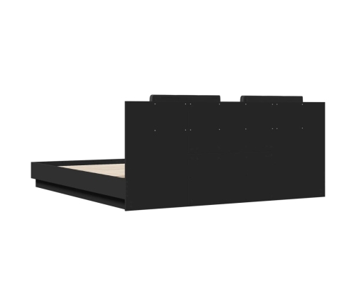 Estructura cama LED sin colchón cuero sintético negro 180x200cm