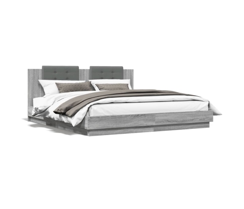 vidaXL Estructura de cama cabecero luces LED gris Sonoma 180x200 cm