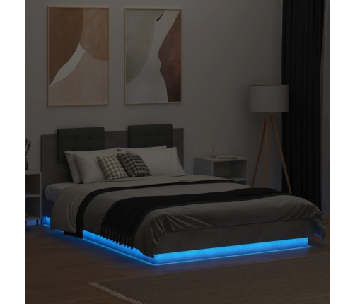 vidaXL Estructura de cama cabecero luces LED gris hormigón 150x200 cm