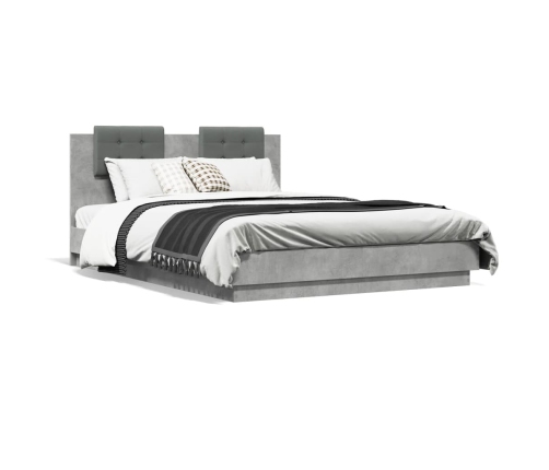 vidaXL Estructura de cama cabecero luces LED gris hormigón 150x200 cm