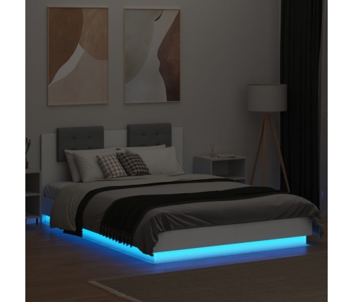 vidaXL Estructura de cama con cabecero y luces LED blanco 140x200 cm