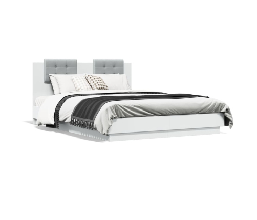 vidaXL Estructura de cama con cabecero y luces LED blanco 140x200 cm