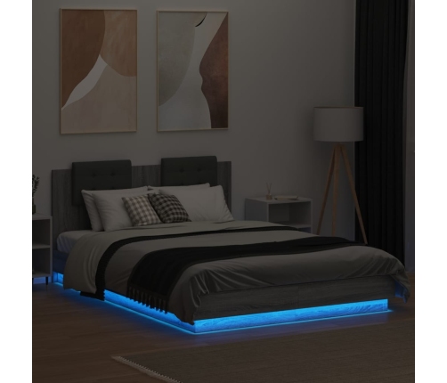 Estructura de cama cabecero luces LED gris Sonoma 120x200 cm