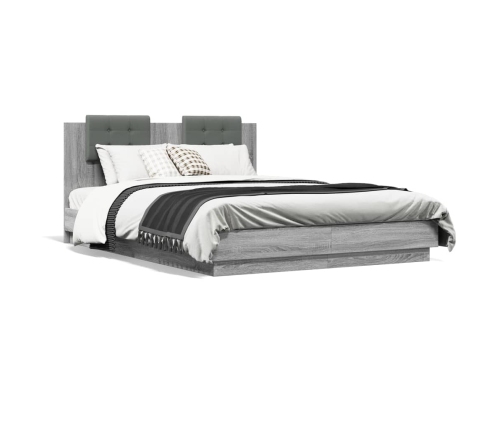 Estructura de cama cabecero luces LED gris Sonoma 120x200 cm