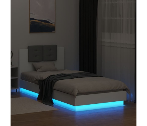 Estructura de cama con cabecero y luces LED blanco 100x200 cm