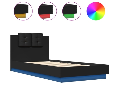 vidaXL Estructura de cama con cabecero y luces LED negro 100x200 cm