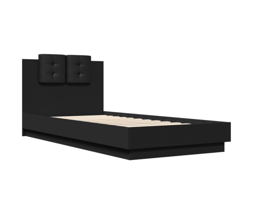 vidaXL Estructura de cama con cabecero y luces LED negro 100x200 cm