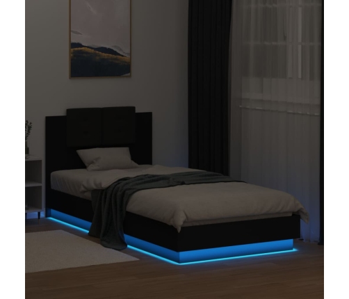 vidaXL Estructura de cama con cabecero y luces LED negro 100x200 cm