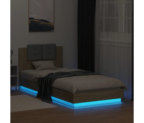 Estructura de cama cabecero luces LED roble Sonoma 100x200 cm