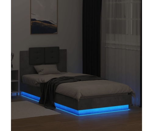 vidaXL Estructura de cama cabecero luces LED gris hormigón 100x200 cm