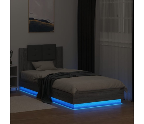 Estructura de cama cabecero luces LED gris Sonoma 100x200 cm