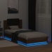 Estructura de cama cabecero luces LED roble marrón 100x200 cm