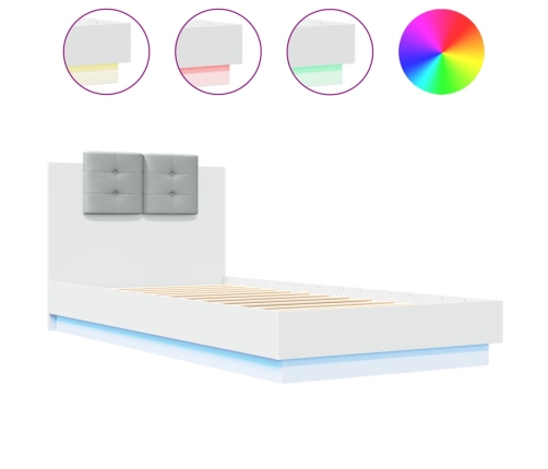 vidaXL Estructura de cama con cabecero y luces LED blanco 90x200 cm