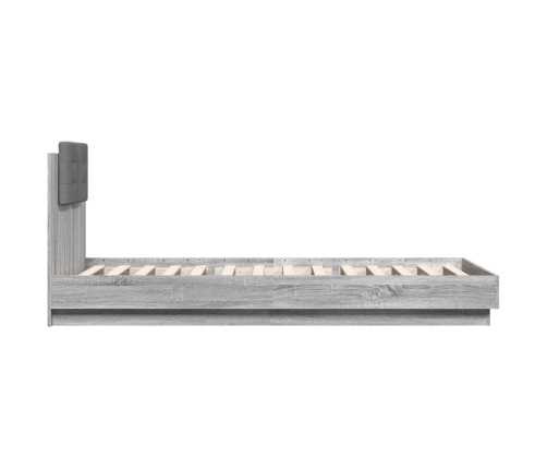 Estructura de cama cabecero luces LED gris Sonoma 90x200 cm