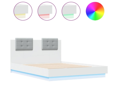 vidaXL Estructura de cama con cabecero y luces LED blanco 140x190 cm