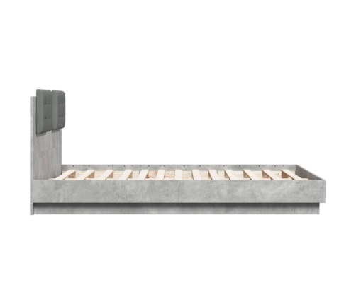 Estructura de cama cabecero luces LED gris hormigón 140x190 cm