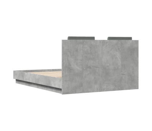 Estructura de cama cabecero luces LED gris hormigón 140x190 cm