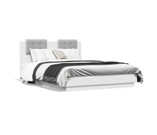 Estructura de cama con cabecero y luces LED blanco 135x190 cm