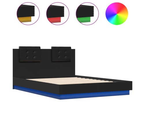 vidaXL Estructura de cama con cabecero y luces LED negro 135x190 cm