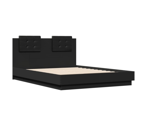 vidaXL Estructura de cama con cabecero y luces LED negro 135x190 cm