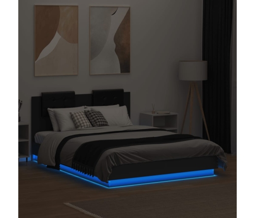 vidaXL Estructura de cama con cabecero y luces LED negro 135x190 cm