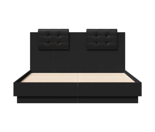 vidaXL Estructura de cama con cabecero y luces LED negro 135x190 cm