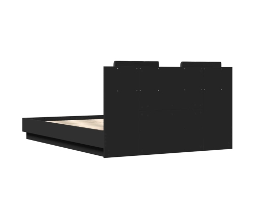 vidaXL Estructura de cama con cabecero y luces LED negro 135x190 cm