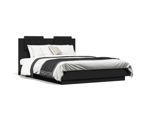 vidaXL Estructura de cama con cabecero y luces LED negro 135x190 cm