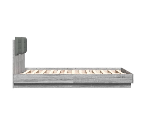 Estructura cama con cabecero luces LED gris Sonoma 135x190 cm