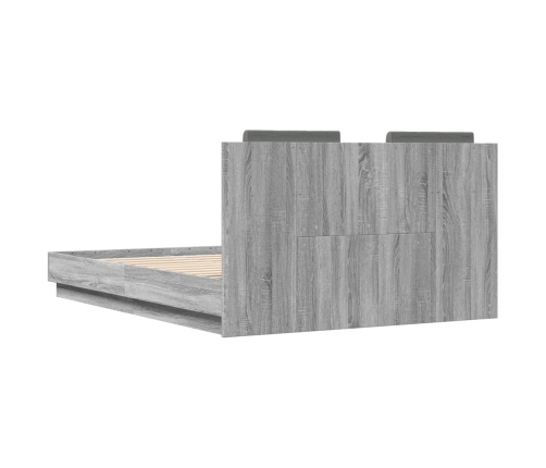 Estructura cama con cabecero luces LED gris Sonoma 135x190 cm