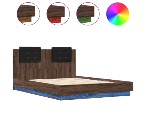 Estructura cama con cabecero luces LED roble Sonoma 135x190 cm