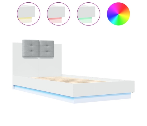 Estructura de cama con cabecero y luces LED blanco 90x190 cm