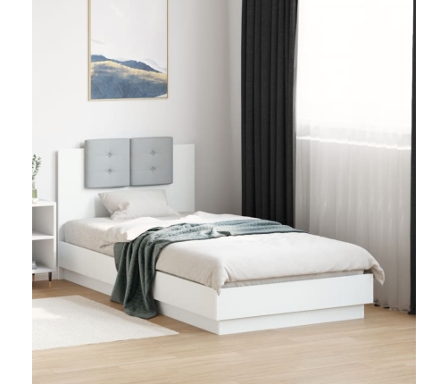 Estructura de cama con cabecero y luces LED blanco 90x190 cm